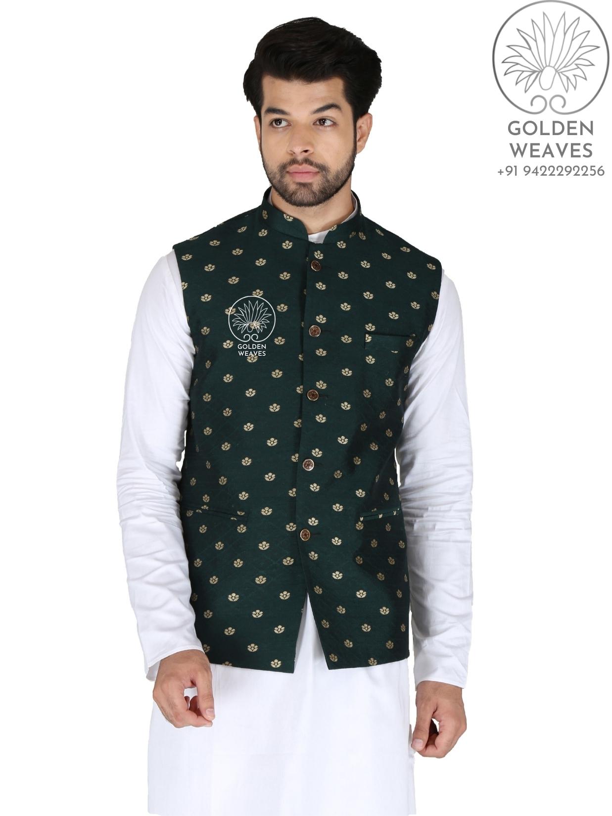 Designer Light Grey Gold Modi Nehru Jacket For Men in Jute Silk | Jackets  for Kurtas | Gift For Him | Indian Wedding, Party Wear Jackets – Kaash